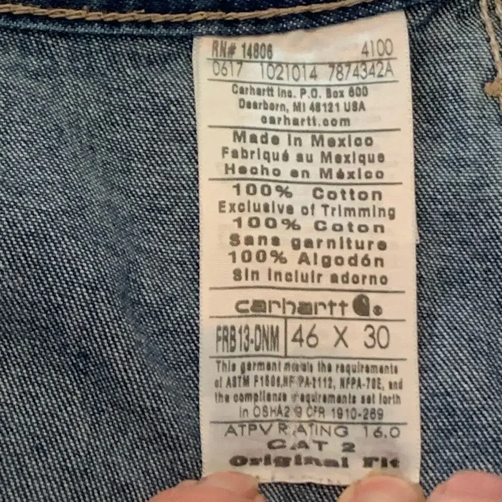 CARHARTT Mens Jeans Size 46 X 30 Flame-Resistant Workwear Rugged Utility Work